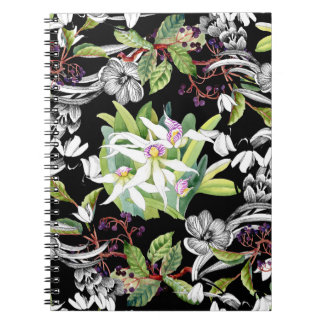 Snowdrops & Orchids: Sketched Black Pattern Notebook