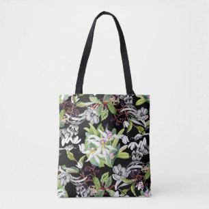 Snowdrops & Orchids: Sketched Black Pattern Tote Bag