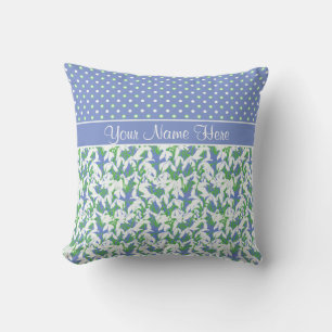 Snowdrops Pattern and Polka Dots on Blue Cushion