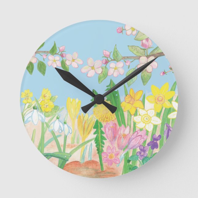 Snowdrops, primroses, apple blossoms, daffodils   round clock (Front)