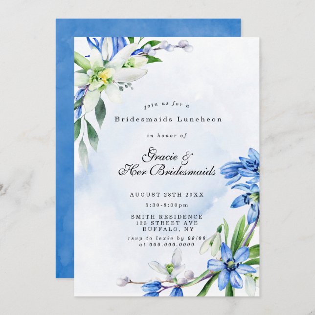 Snowdrops Scilla Bridesmaids Luncheon Invite (Front/Back)