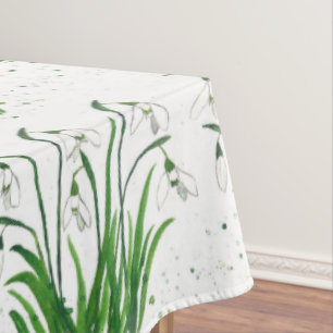 Snowdrops Spring floral watercolor white Easter  Tablecloth