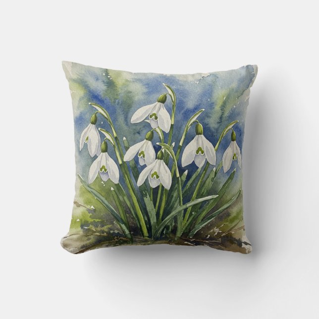Snowdrops Spring Flower Pillow (Front)