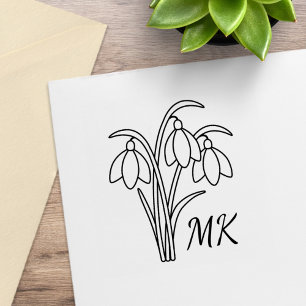 Snowdrops Spring Flowers Monogram Initials Rubber Stamp