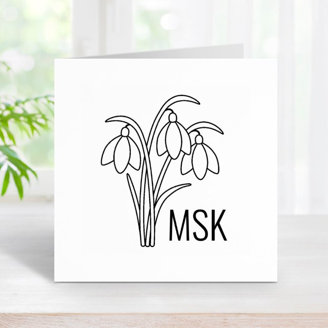 Snowdrops - Spring Flowers Monogram Initials Rubber Stamp (Creator Uploaded)