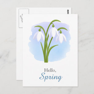Snowdrops - Spring Flowers Watercolor Blue Quote Postcard