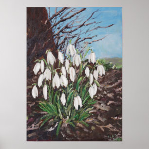 snowdrops under a tree oil painting poster