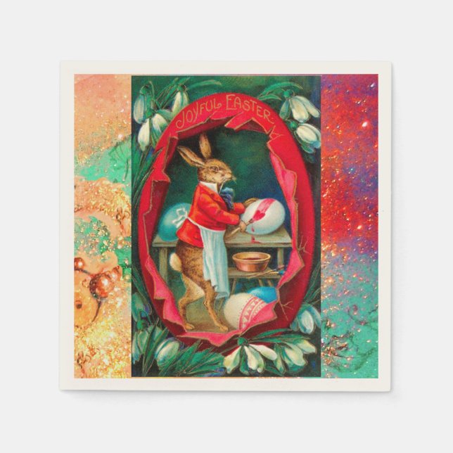 SNOWDROPS WITH RABBIT PAINTING EASTER EGGS NAPKIN (Front)