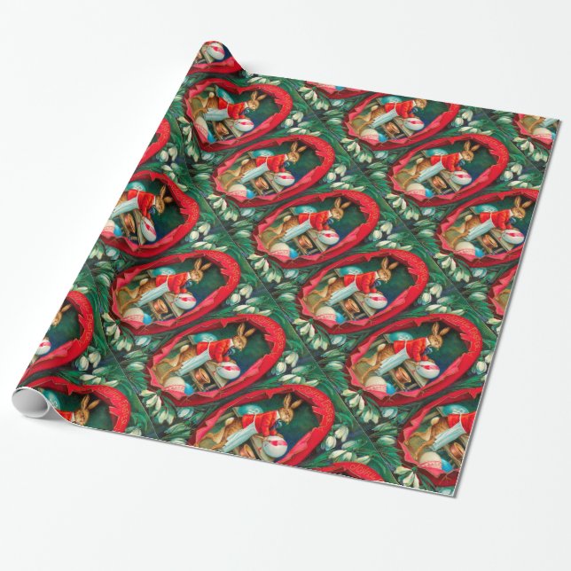 SNOWDROPS WITH RABBIT PAINTING EASTER EGGS WRAPPING PAPER (Unrolled)