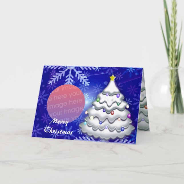 Snowed Christmas Tree Photo Frame Card (Front)
