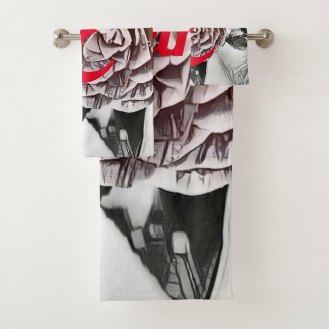 Snowed Frozen Rose Drawing  Bath Towel Set (Insitu)