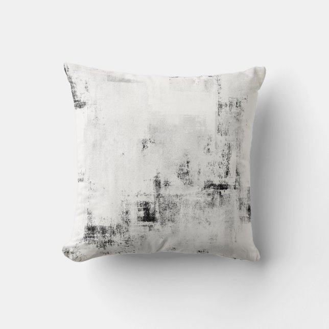 'Snowfall' Black and White Abstract Art Pillow (Front)