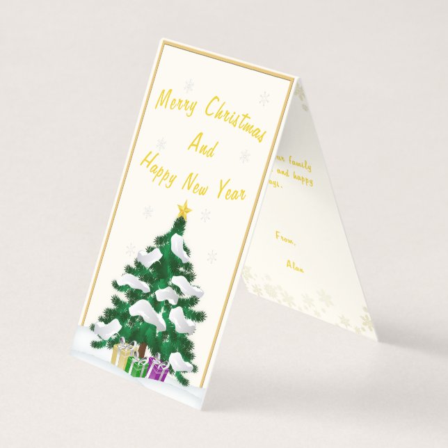 Snowfall Christmas Tree Greetings Cards (Front)