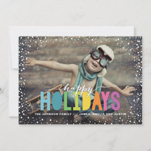 Snowfall Colourful Happy Holidays Photo Holiday Card