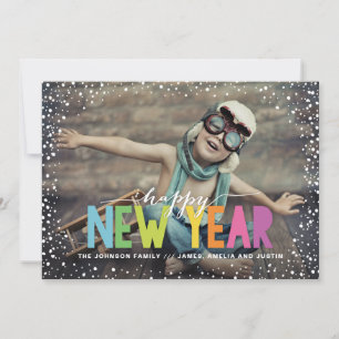 Snowfall Colourful Happy New Year Photo Holiday Card