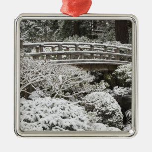Snowfall in Portland Japanese Garden, Metal Ornament