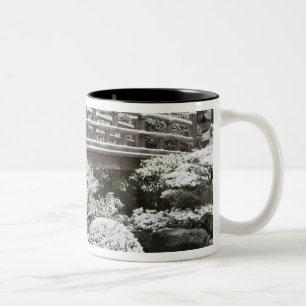 Snowfall in Portland Japanese Garden, Two-Tone Coffee Mug