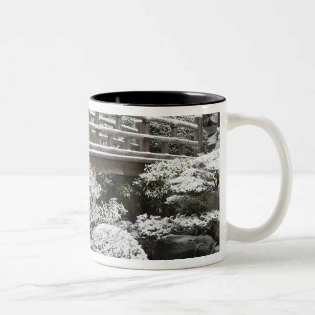 Snowfall in Portland Japanese Garden, Two-Tone Coffee Mug (Right)