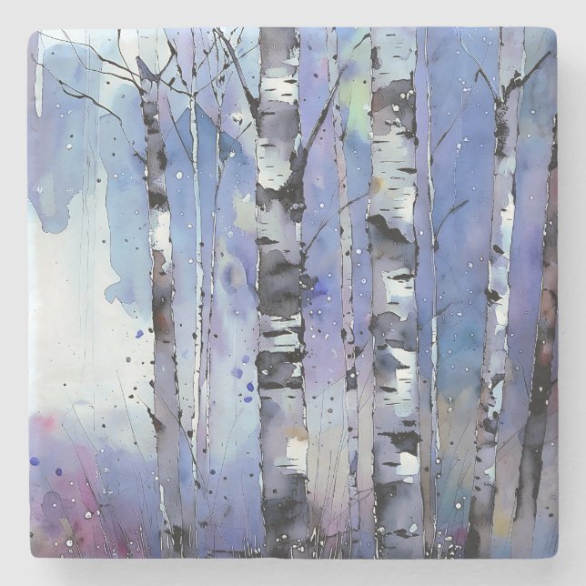 Snowfall in the Enchanted Birch      Stone Coaster (Front)