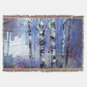 Snowfall in the Enchanted Birch Throw Blanket