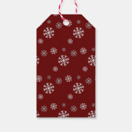 Snowfall on Red Winter Holiday Gift Tag