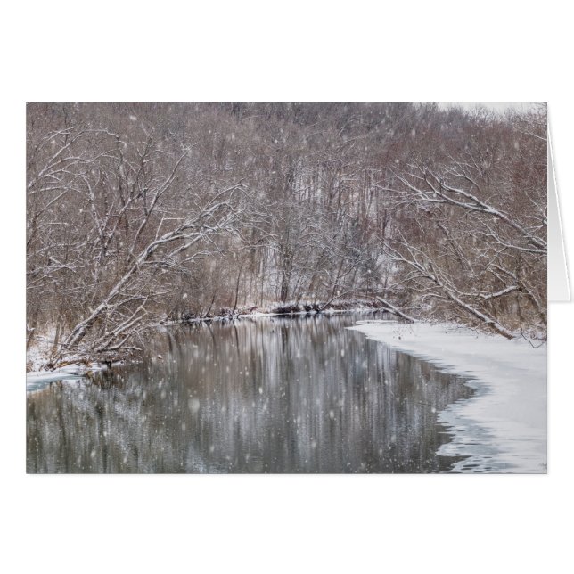 Snowfall Over Finley River Greeting Card (Front Horizontal)