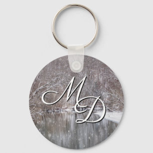 Snowfall Over Finley River Keychain