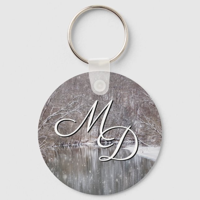 Snowfall Over Finley River Keychain (Front)