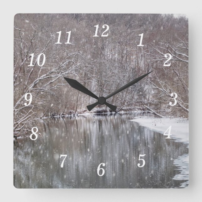 Snowfall Over Finley River Wall Clock (Front)