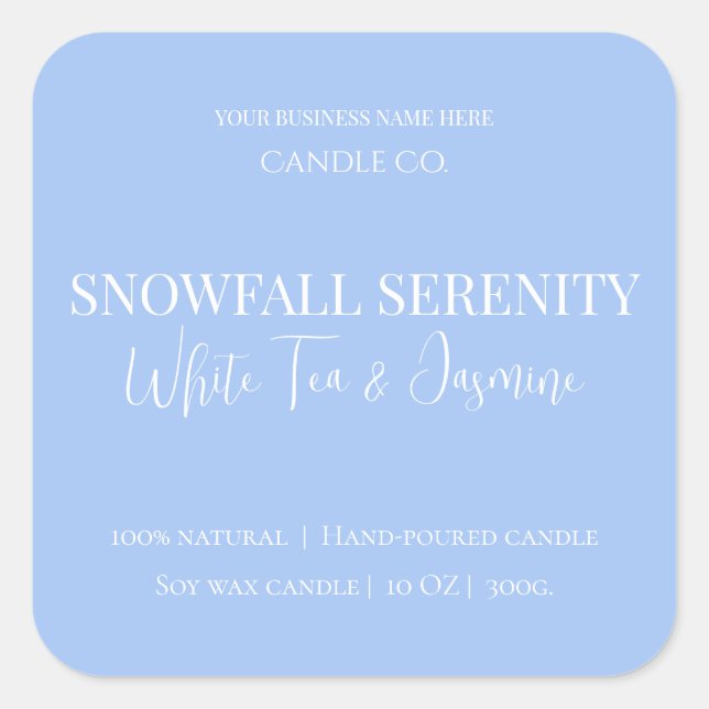 Snowfall Serenity White Tea & Jasmine Candle Label (Front)