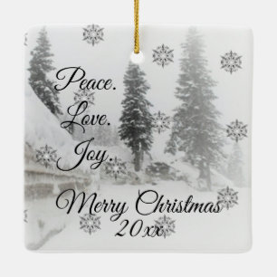 Snowfall Snowflakes Christmas black white sketch Ceramic Ornament