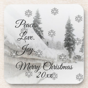Snowfall Snowflakes Christmas black white sketch Coaster
