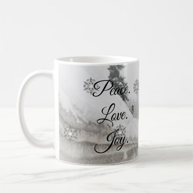 Snowfall Snowflakes Christmas black white sketch Coffee Mug (Left)