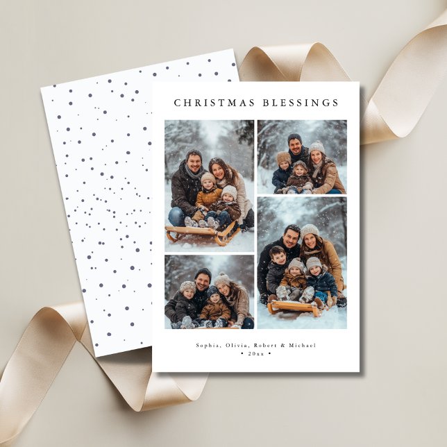 Snowfall Typography Christmas Blessings Photo Holiday Card (Creator Uploaded)