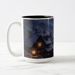 Snowfall Village Castle Black Mug