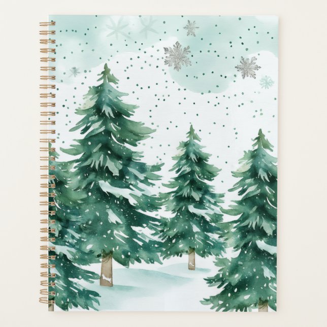 Snowfall Whispers – Winter Forest Notebook Planner (Front)