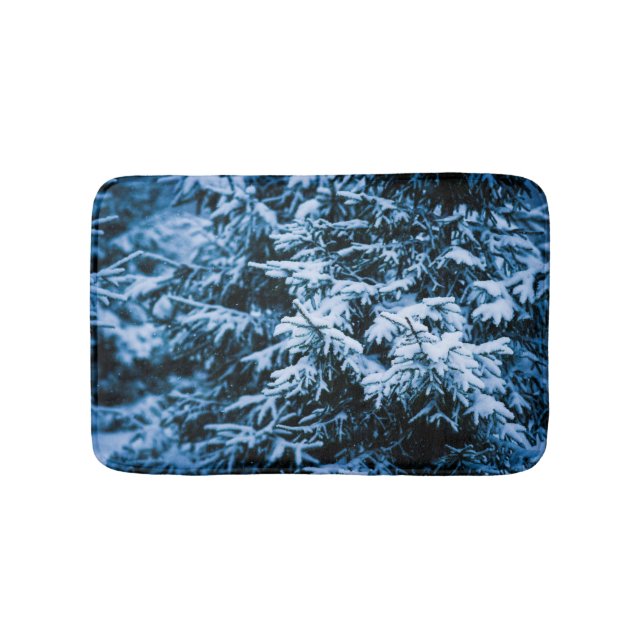 Snowfall Winter Christmas Tree Bath Mat (Front)