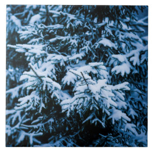 Snowfall Winter Christmas Tree Ceramic Tile