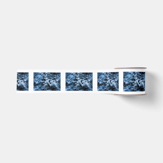 Snowfall Winter Christmas Tree Grosgrain Ribbon (Front)
