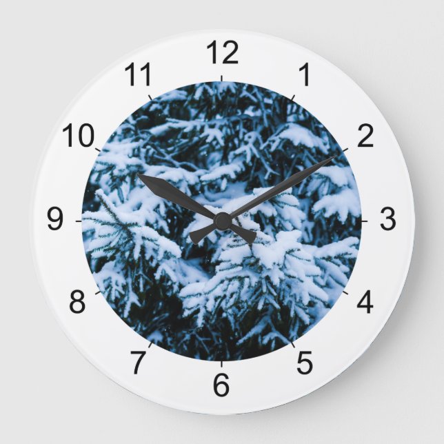 Snowfall Winter Christmas Tree Large Clock (Front)