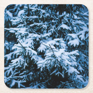 Snowfall Winter Christmas Tree Square Paper Coaster