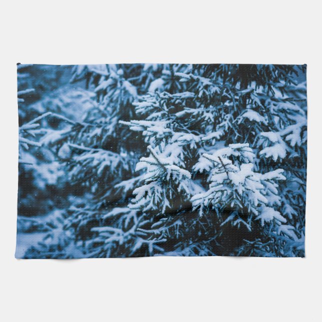 Snowfall Winter Christmas Tree Tea Towel (Horizontal)