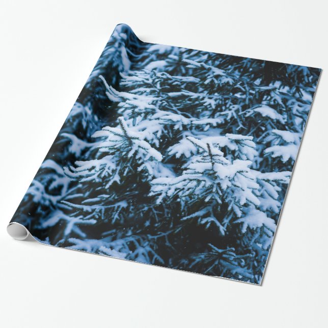 Snowfall Winter Christmas Tree Wrapping Paper (Unrolled)