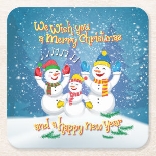 SnowFamily - Christmas & New Year Square Paper Coaster