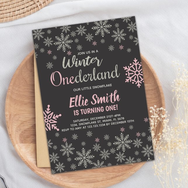 Snowflake 1st Birthday Party for Girls Invitation (Winter Onederland Birthday Invitations)