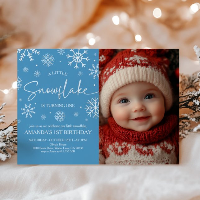 Snowflake 1st Birthday Winter Onederland Photo Invitation (Creator Uploaded)