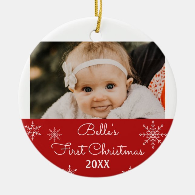 Snowflake 1st Christmas Photo Ornament (Front)