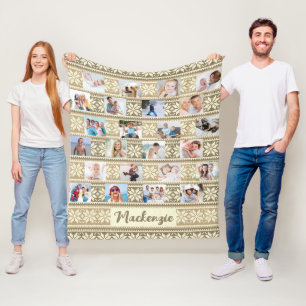 Snowflake 24 Photo Brown Faux Sweater Personalised Fleece Blanket