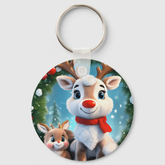 Snowflake 3D Background with Puffy Flowers Design Key Ring