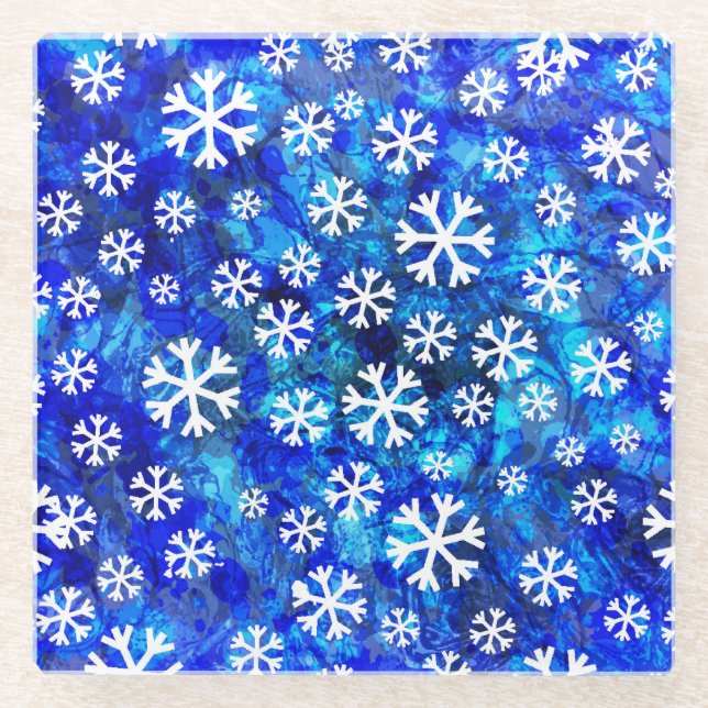 Snowflake Abstract: Vintage Seamless Pattern. Glass Coaster (Front)